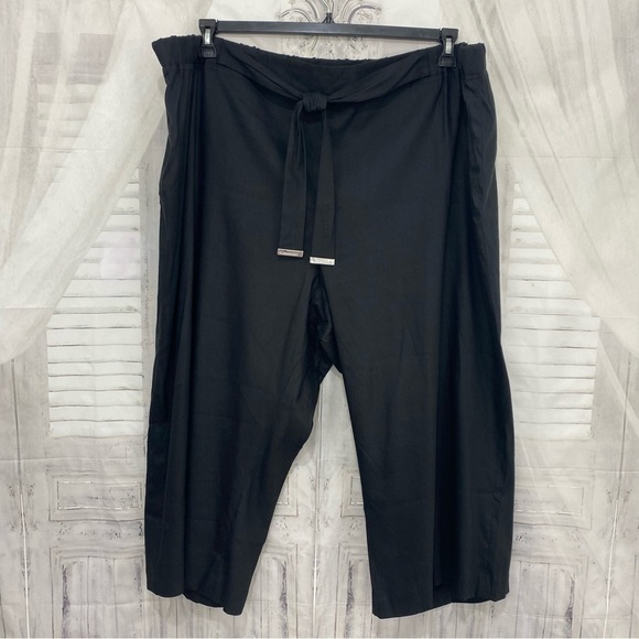 NEW Calvin Klein Pants 3X Black Linen Blend Wide Leg Crop Pull On Elastic Waist - Picture 2 of 12